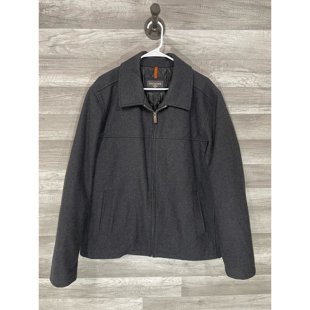 Dockers Gray Wool Blend Zip Up Heavy Dress Jacket Mens XL